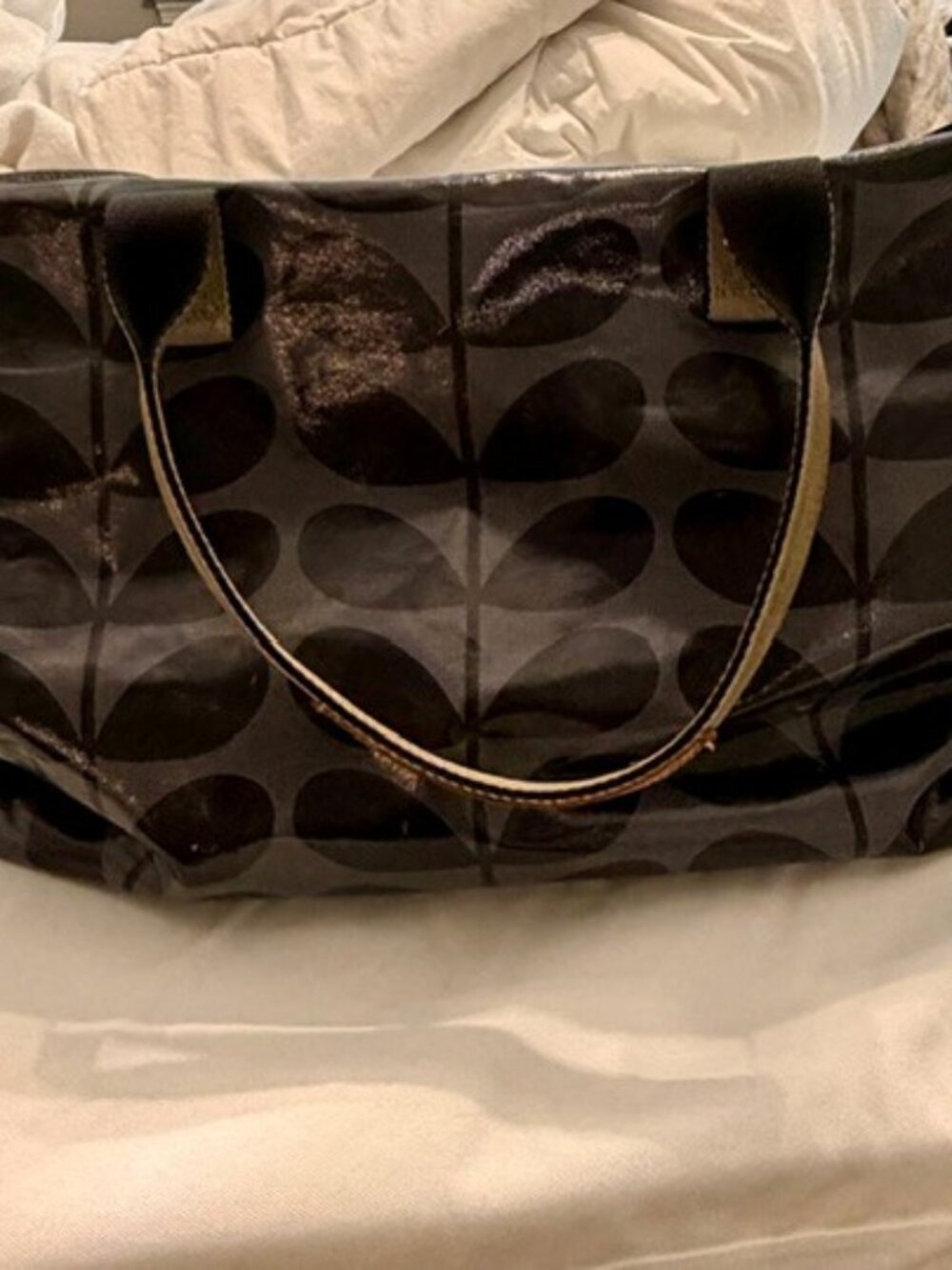 Orla Kiely Shiny Laminated Solid Stem Print Zip Shopper
